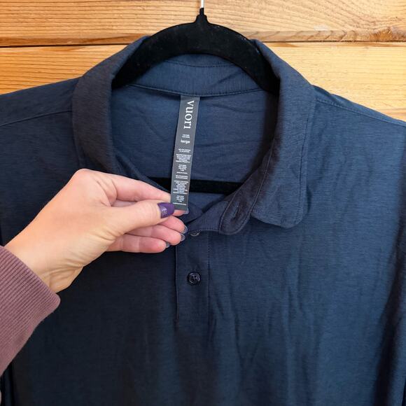 NWT Vuori Polo Shirt Mens Large Navy Heather Strato Tech Short Sleeve - Picture 3 of 6